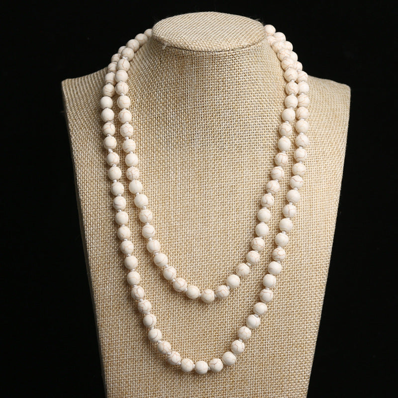 Beige Turquoise Long Retro Design Ethnic Style Necklace