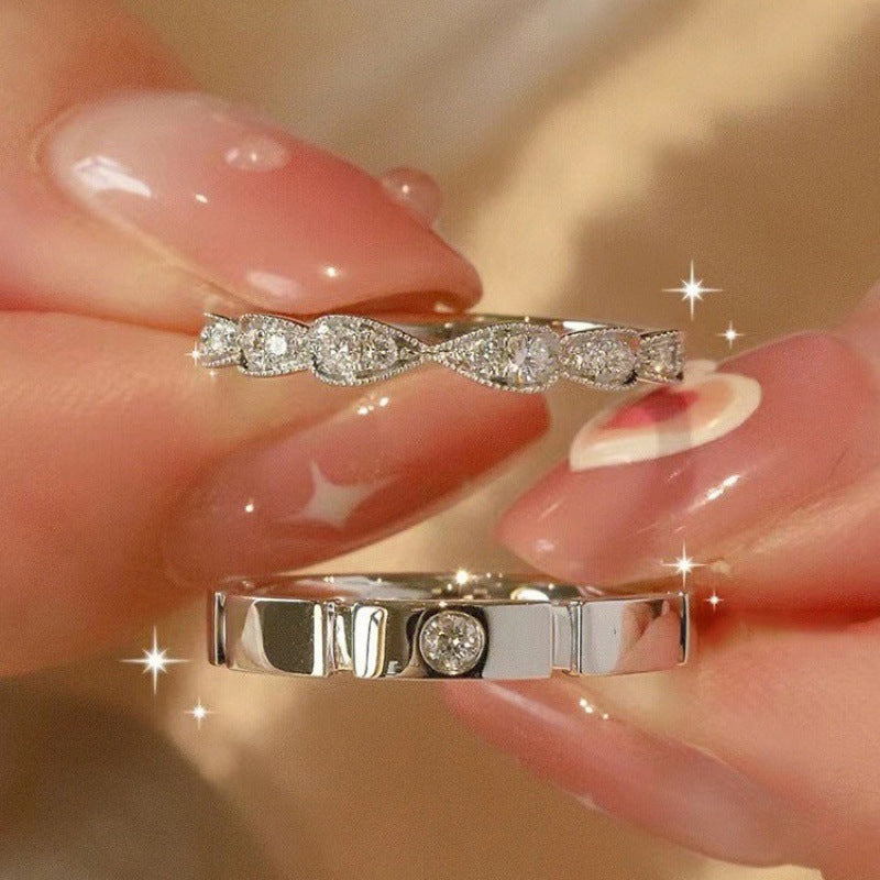 Women's & Men's Sugar Cube Couple Pair Of Light Luxury Rings