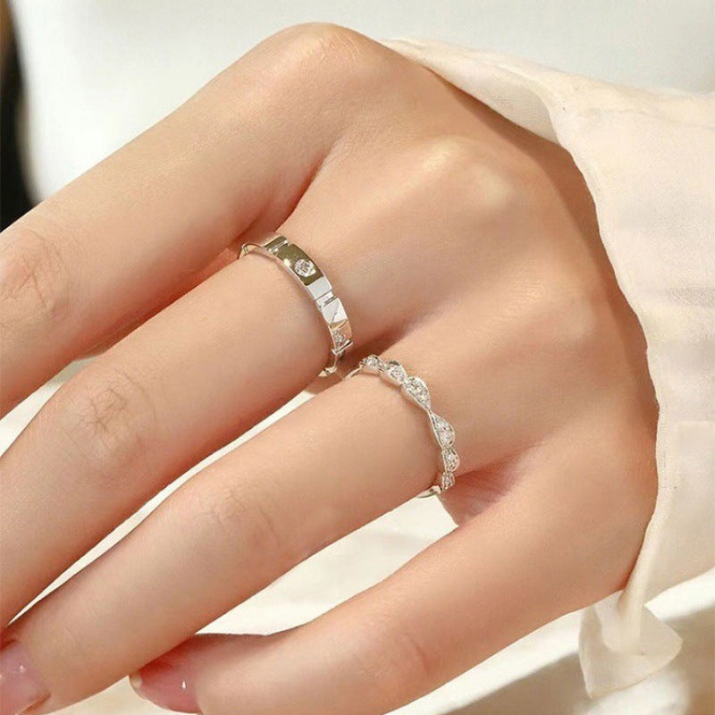 Women's & Men's Sugar Cube Couple Pair Of Light Luxury Rings