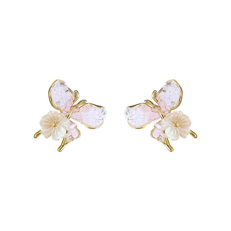 Needle Fresh Crystal Flowers Butterfly Fashion Trendy Earrings