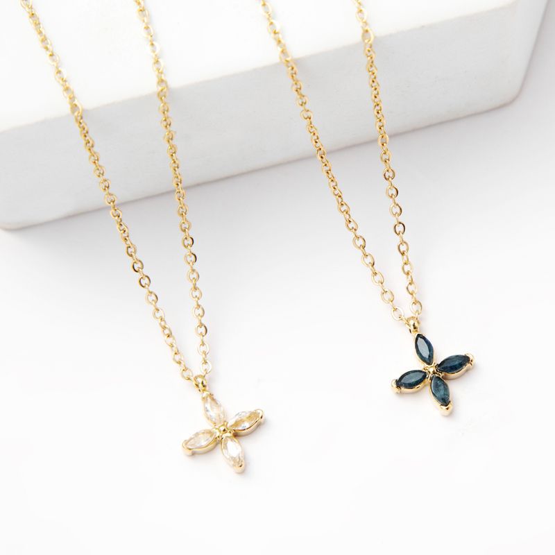 Women's Color Zirconium Four-leaf Clover Titanium Steel Gold Necklaces