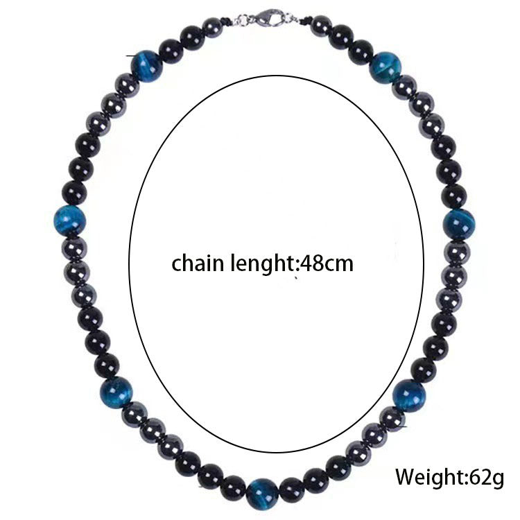 Men's Brocade Tigereye Hematite Obsidian Triple Protection Necklaces