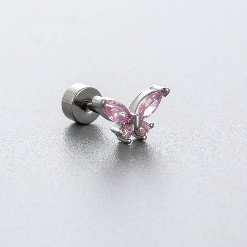 Henson Titanium Steel Ear Bone Pink Zircon Rings