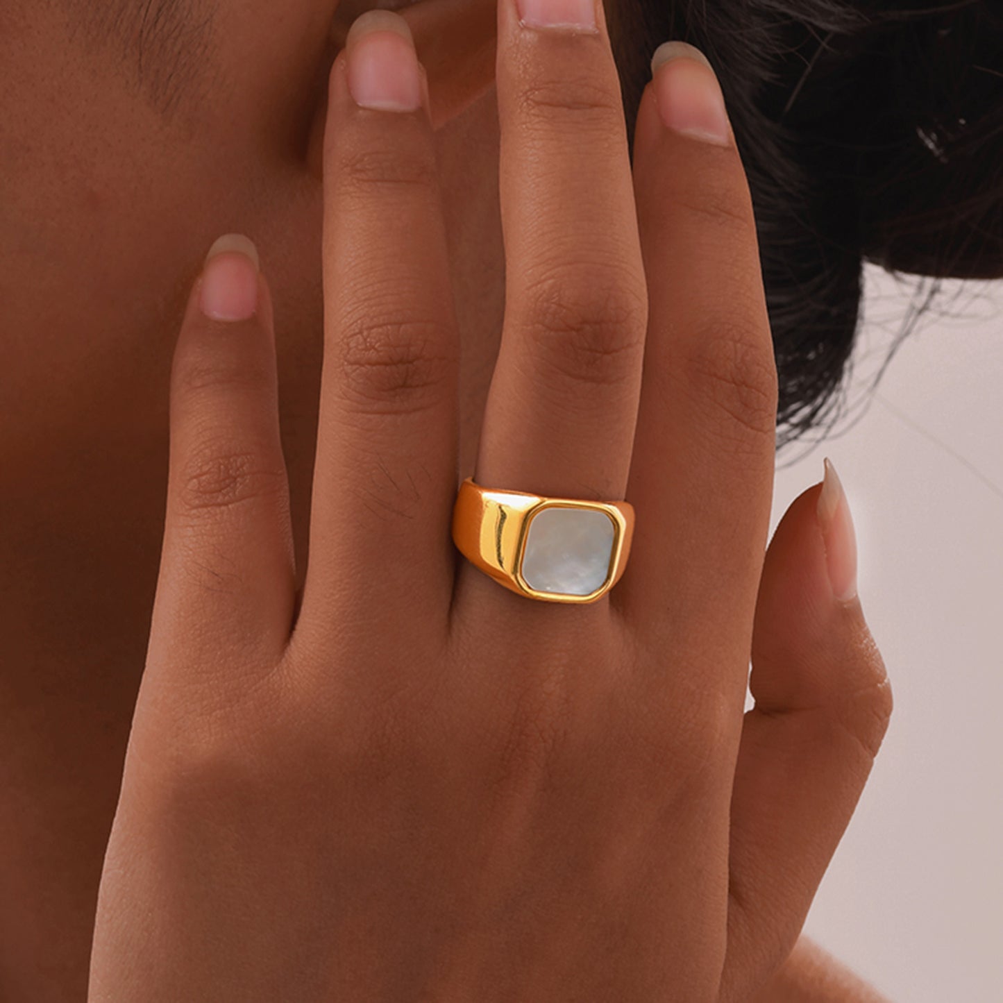 Women's Ornament Stainless Steel Shell Surface Glossy Square Rings