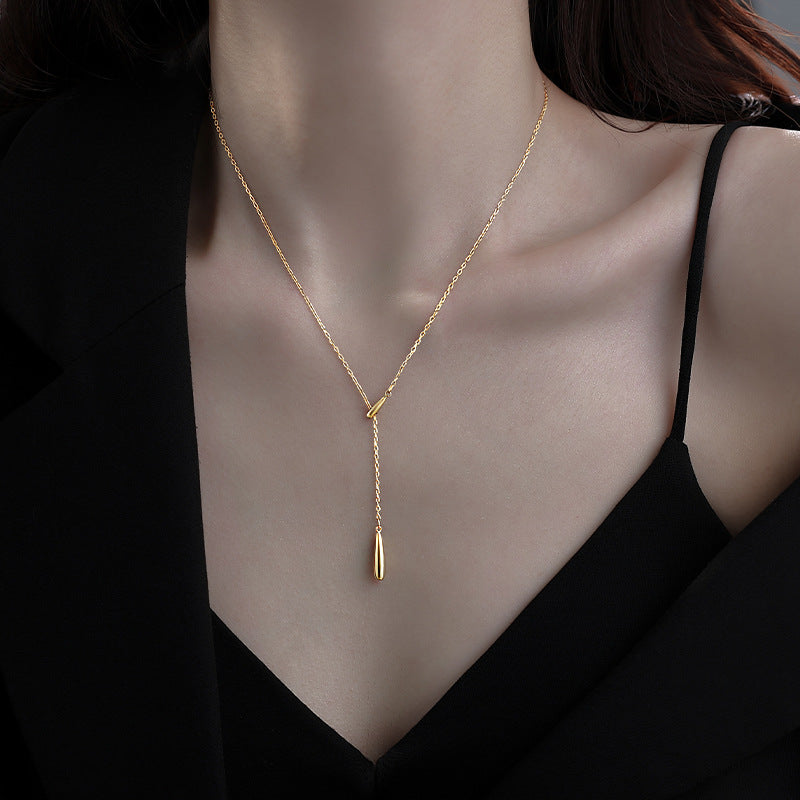 Women's Sterling Sier Tassel Water Drop French Style Minimalist Light Necklaces