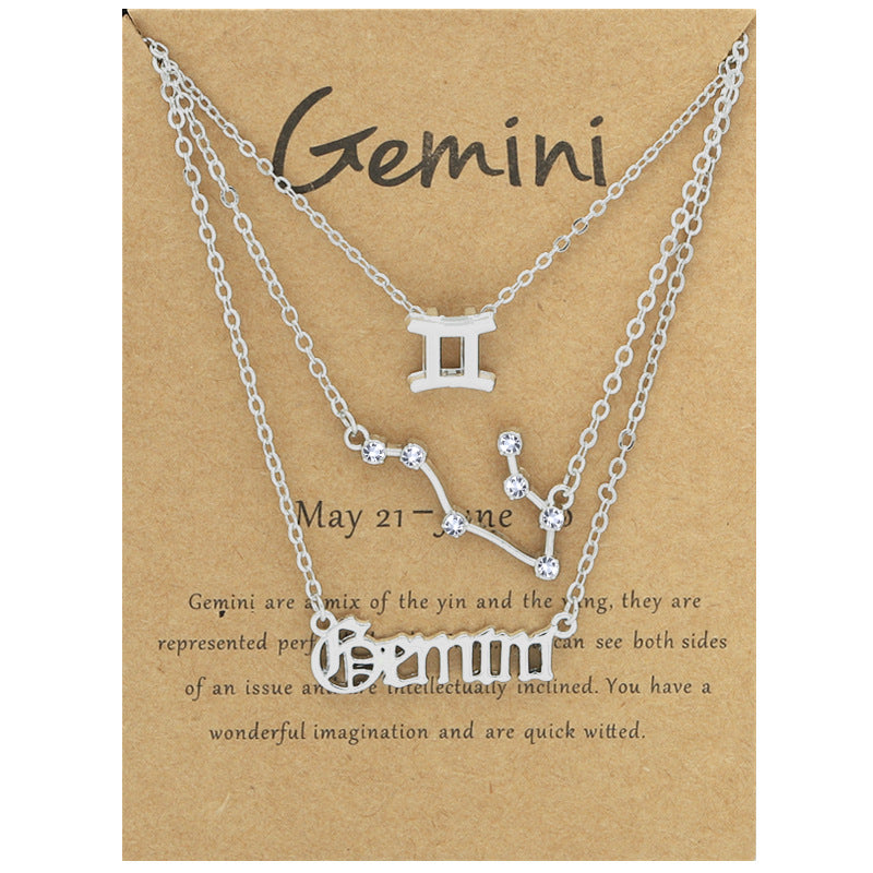 Constellations Suit Retro Alphabet Symbol Diamond Necklaces