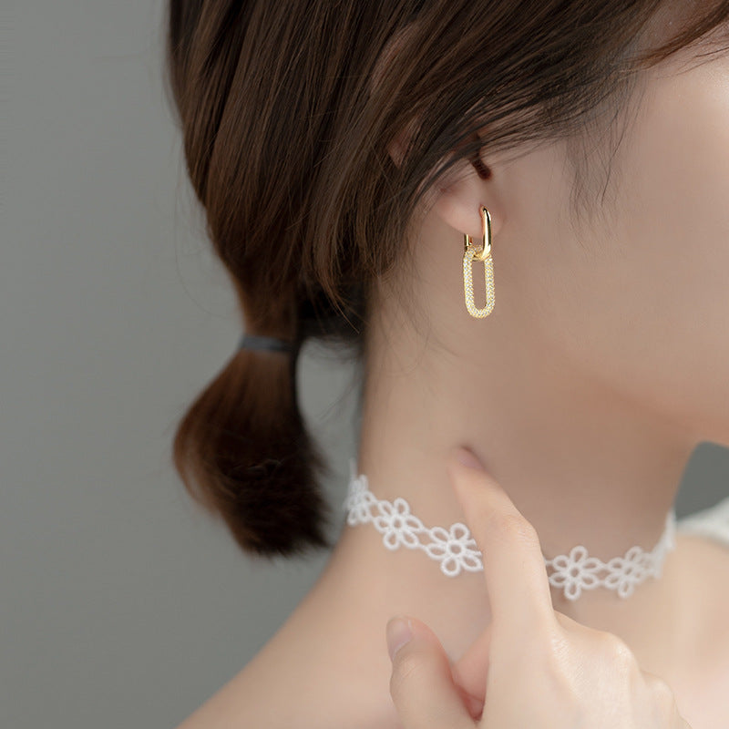 Light Luxury Full Diamond Oval Clip Double Female Rings