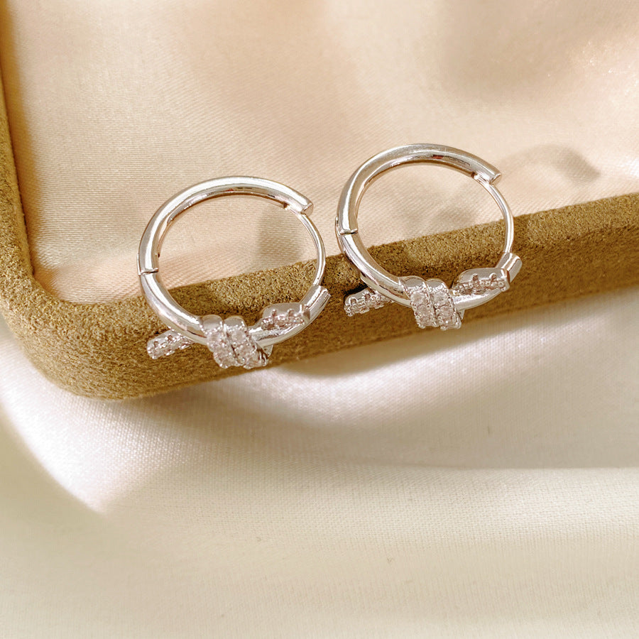 Electroplated Zircon Knotted Round Clip Cold Style Elegant Light Luxury Ear Buckle