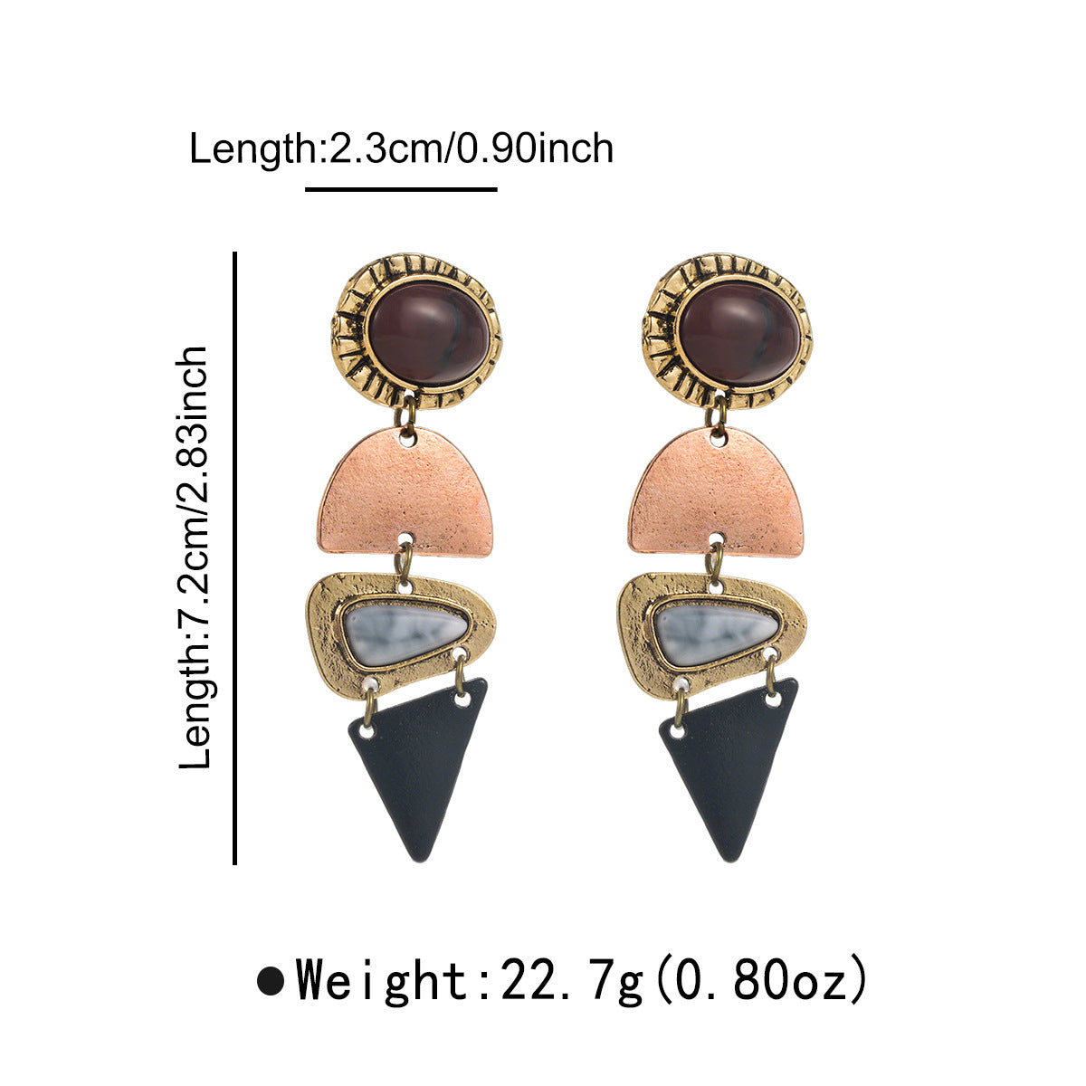 Retro Design Light Luxury Temperament Stitching Geometric Alloy Long Earrings