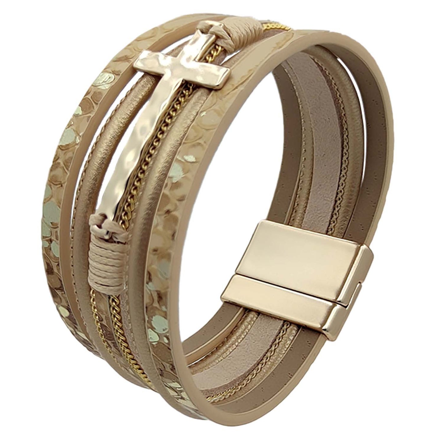 God Cross Chain Woven Leather Magnetic Bracelets