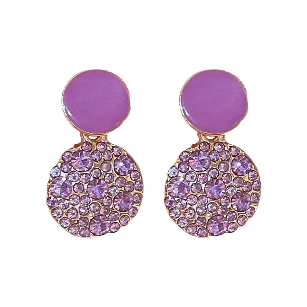 Women's Oil Dripping Purple Full Diamond Geometric Affordable Luxury Fashion Design Earrings