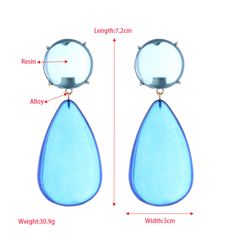 Retro Temperament Alloy Transparent Resin Geometric Round Drop-shaped Double Earrings