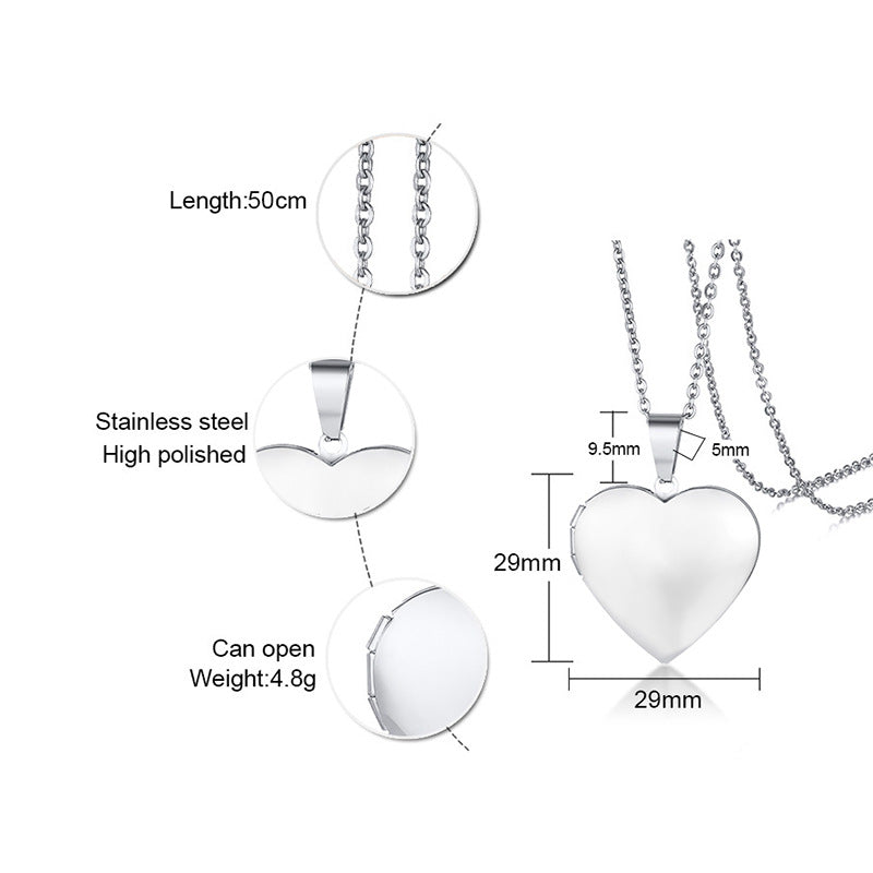 Stainless Steel Heart Shape Can Open Pendants