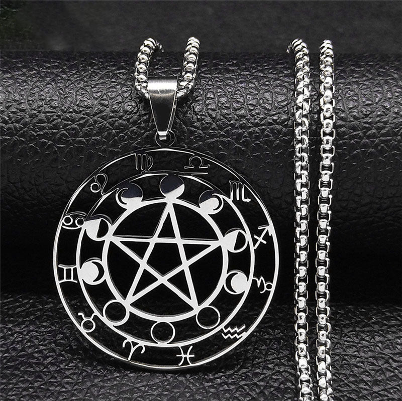 Men's Constellation Hollow Circle Five-pointed Star Moon Stainless Steel Necklaces