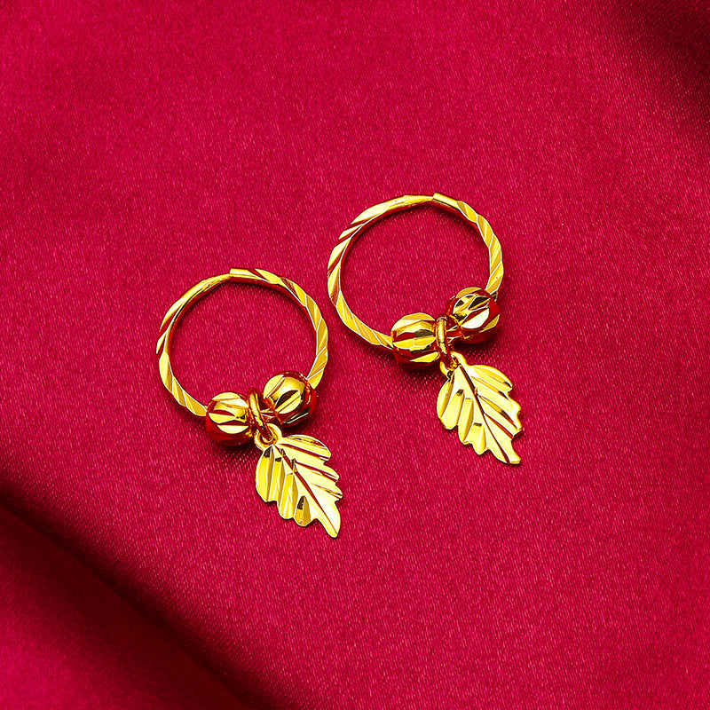 Women's Gold Maple Leaf Fashion Bead Ear Earrings