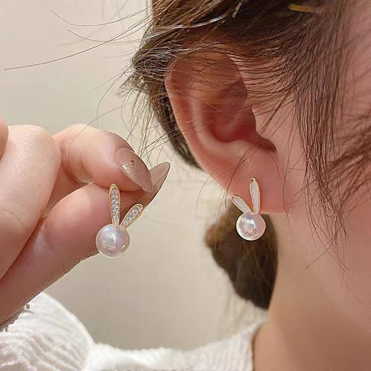 Women's Sier Needle Korean Style French Temperamental Pearl Earrings