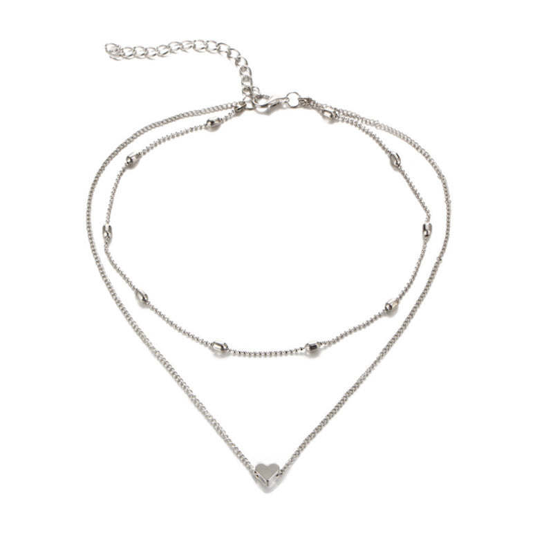Women's Simple Trendy Heart-shaped Street Shot Copper Peach Heart Multilayer Necklace