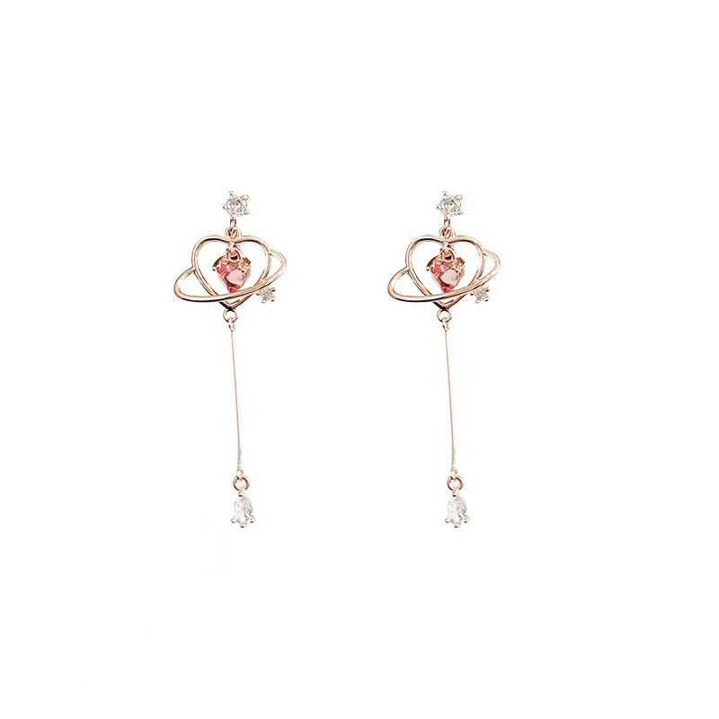 Super Fairy Heart Water Drops Zircon Long Sweet Elegance Exquisite Stud Earrings