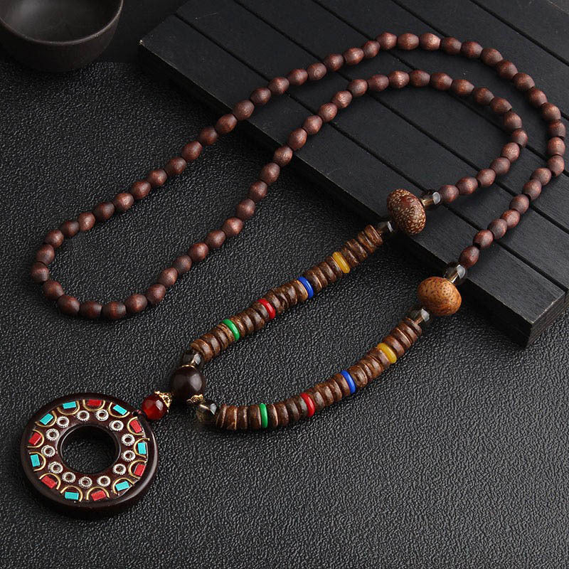 Women's Ethnic Sweater Chain Wooden Bead Long Necklaces
