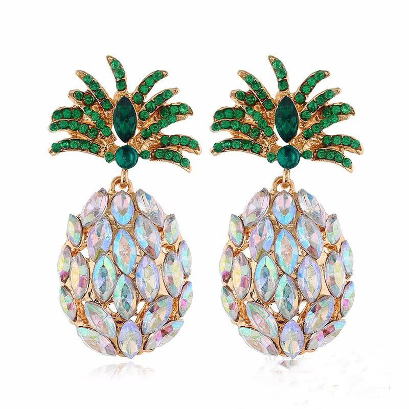 Metal Summer Cool Tropical Fruit Diamond Color Full Green Earrings
