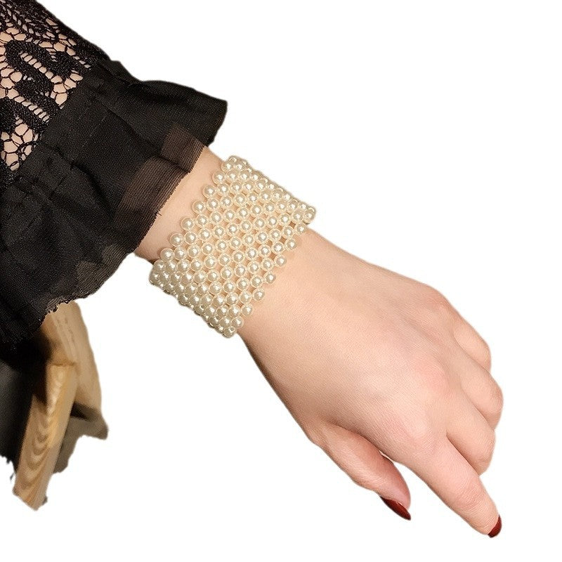 Women's Pearl Wristband Wide Scar Cover Up Fashion Bracelet