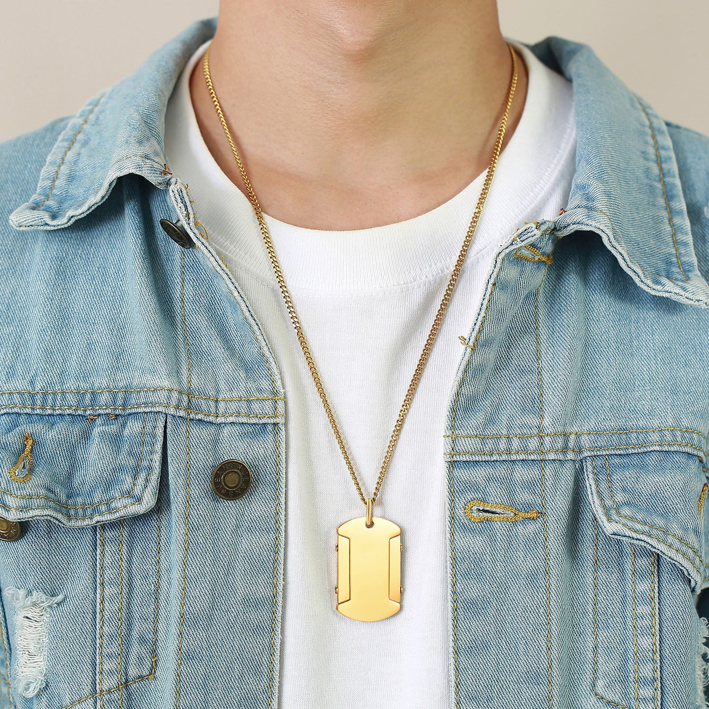 Men's Logo Stainless Steel Personalized Tag Square Pendants
