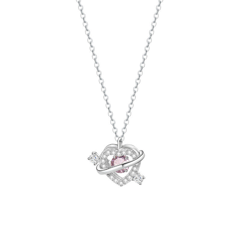 Women's Pure Sier Love Planet Temperament Wild Pink Light Luxury Necklaces