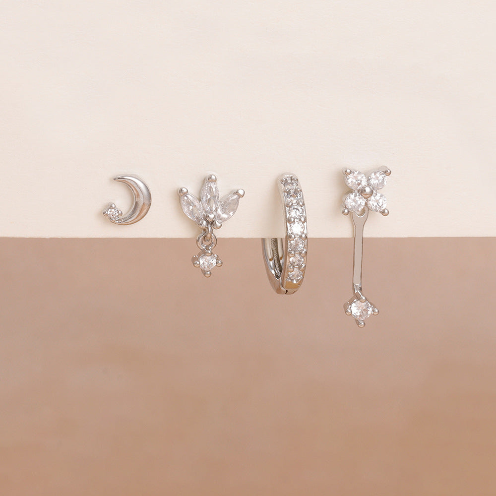 Light Luxury Zircon Flower Ear Female Star Moon Design High-grade Stud Earrings