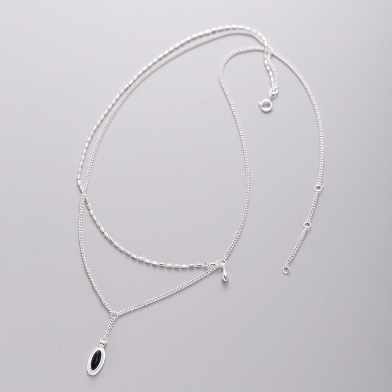 Oval Black Agate Chain Female Dong Necklaces