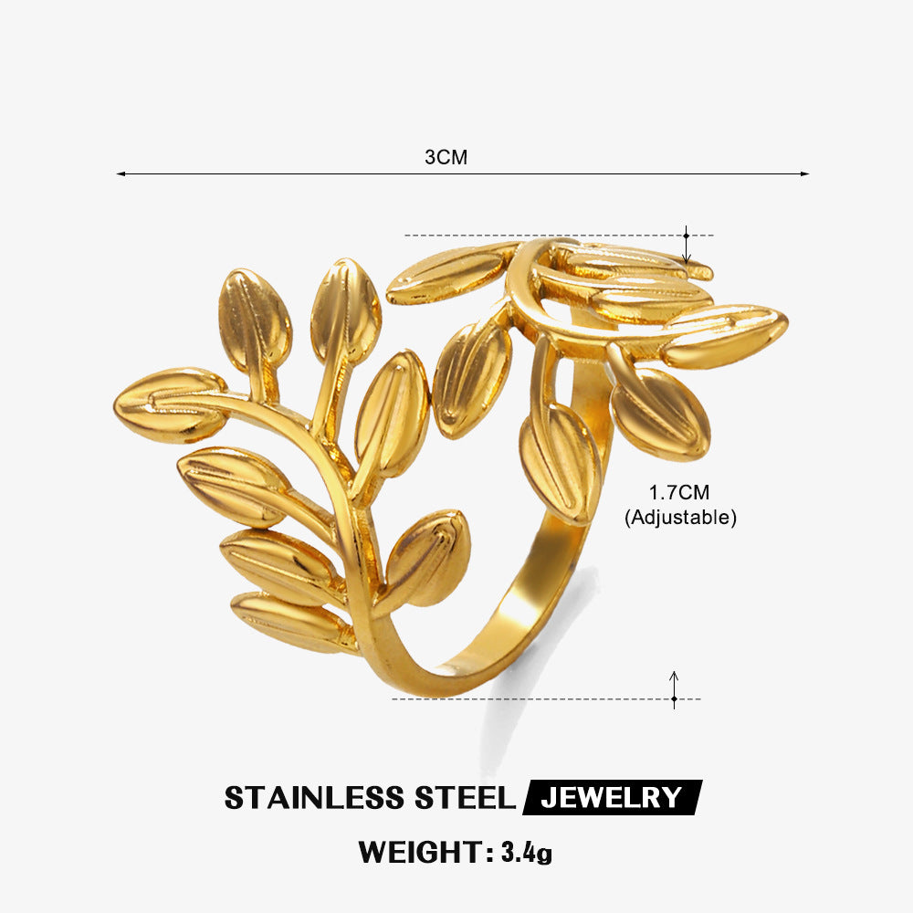 Fashion Stainless Steel Leaf Female Personalized Hip Hop Rings