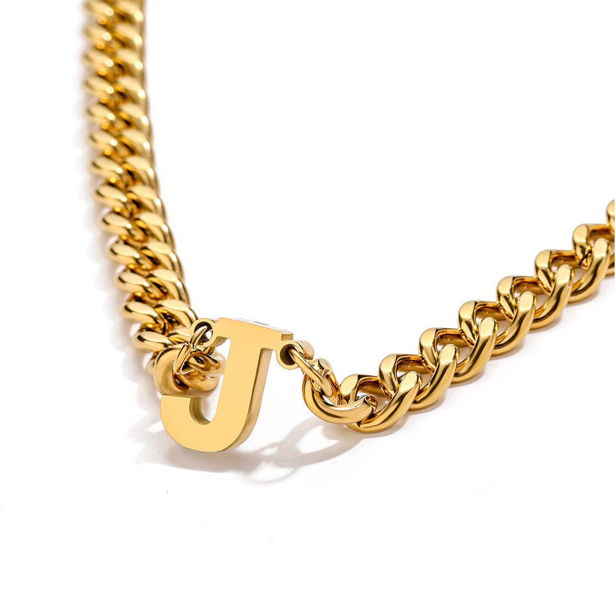 Men's Steel Cuban Link Chain English Letter Necklaces