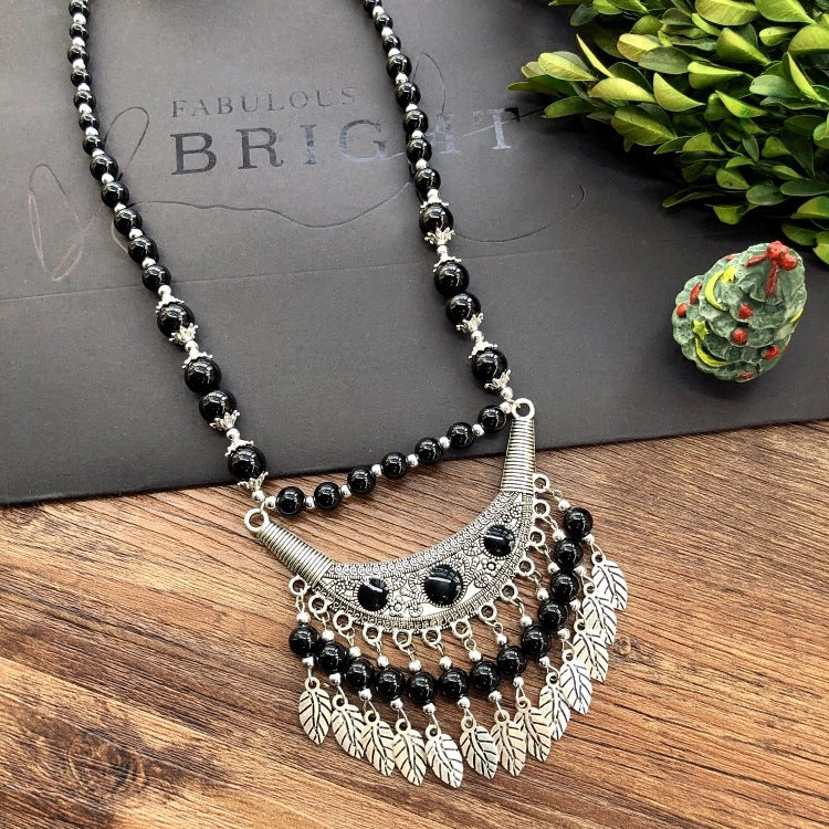 Women's Chain Moon Flower Colorful Beads Headdress Necklaces