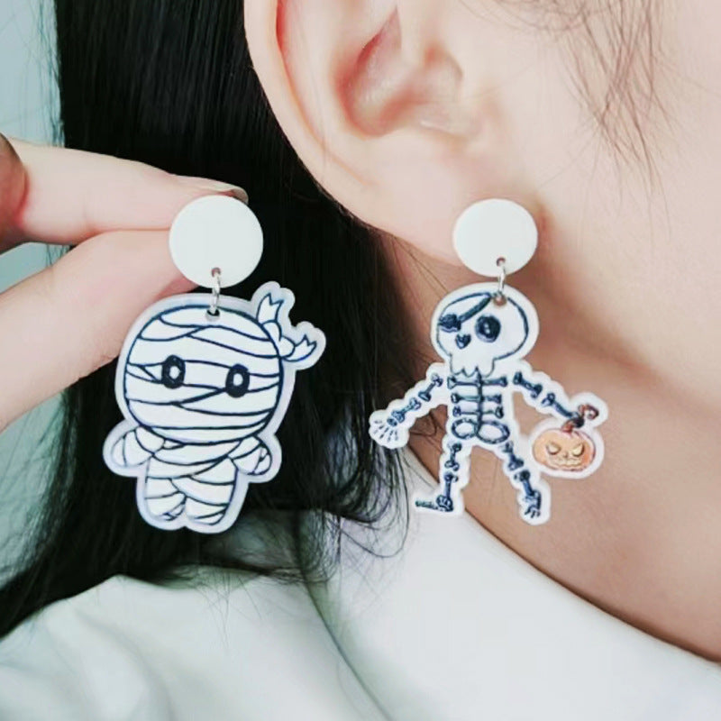 Fashion Skull Spider Web Ghost Mummy Earrings