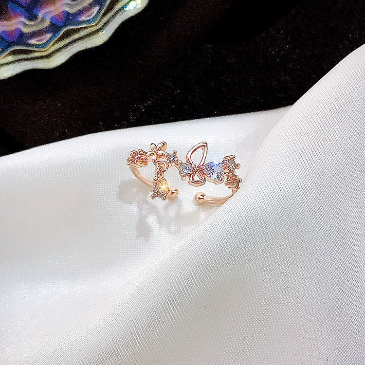 Female Korean Style Fresh Micro Inlaid Little Double Rings