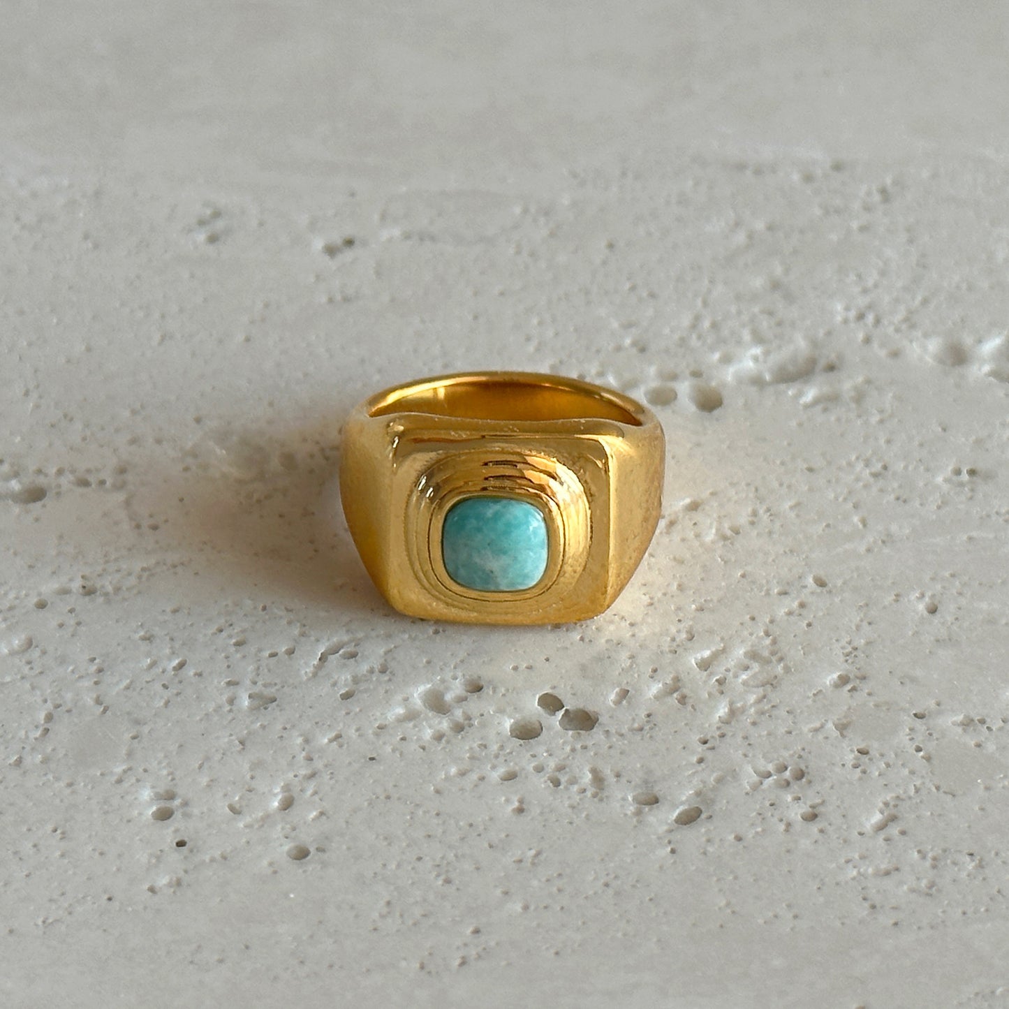 Gold Plated Titanium Steel Vintage Lapis Rings