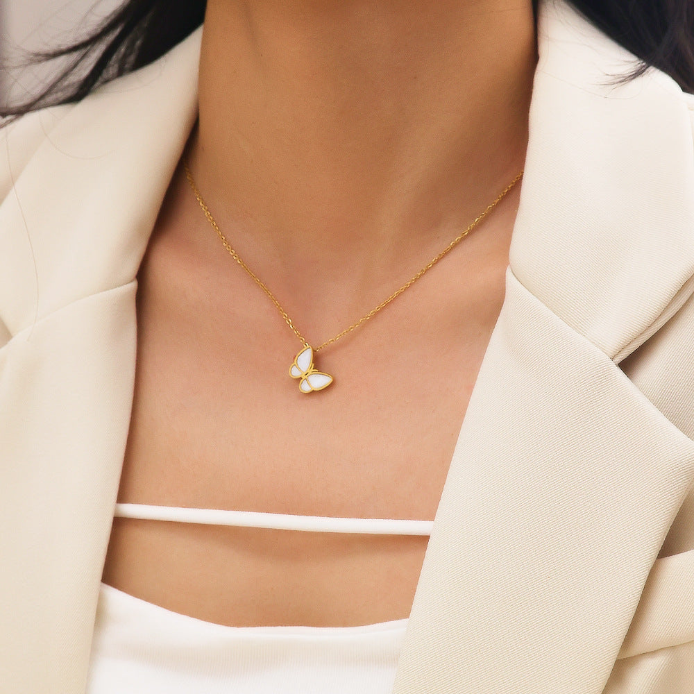 Butterfly Sweater Chain High-grade Versatile White Necklaces