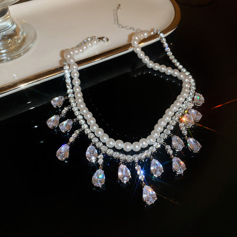 Women's Diamond Water Drop Tassel Light Luxury High-grade Niche Necklaces