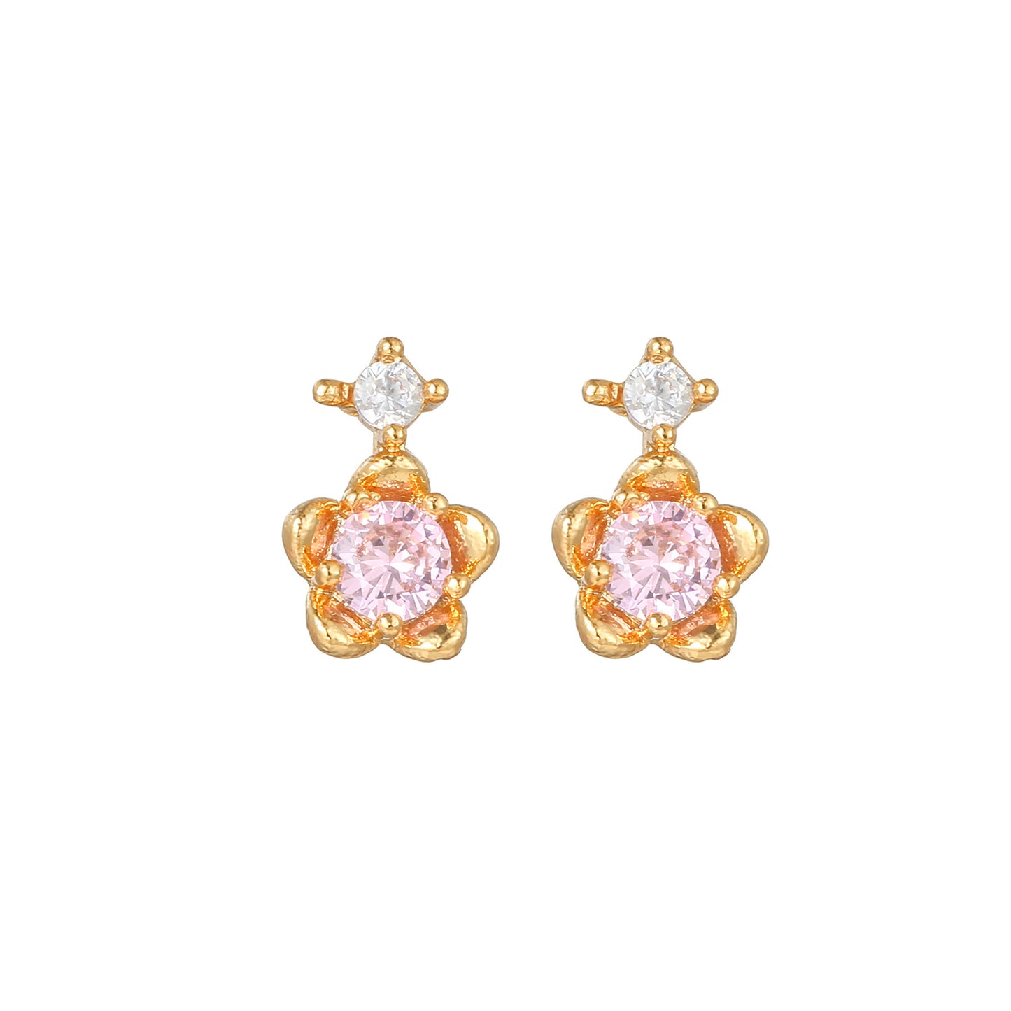 Pink Zircon Heart-shaped Electroplated Design Artistic Love Earrings