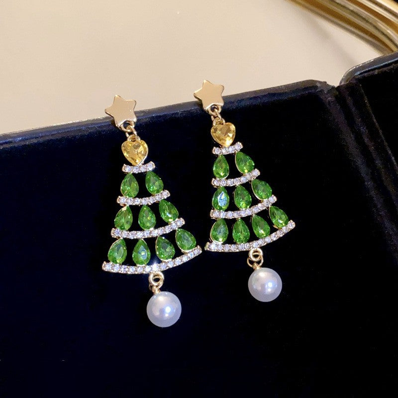 Star Pearl Fashionable Elegant Christmas Tree Earrings