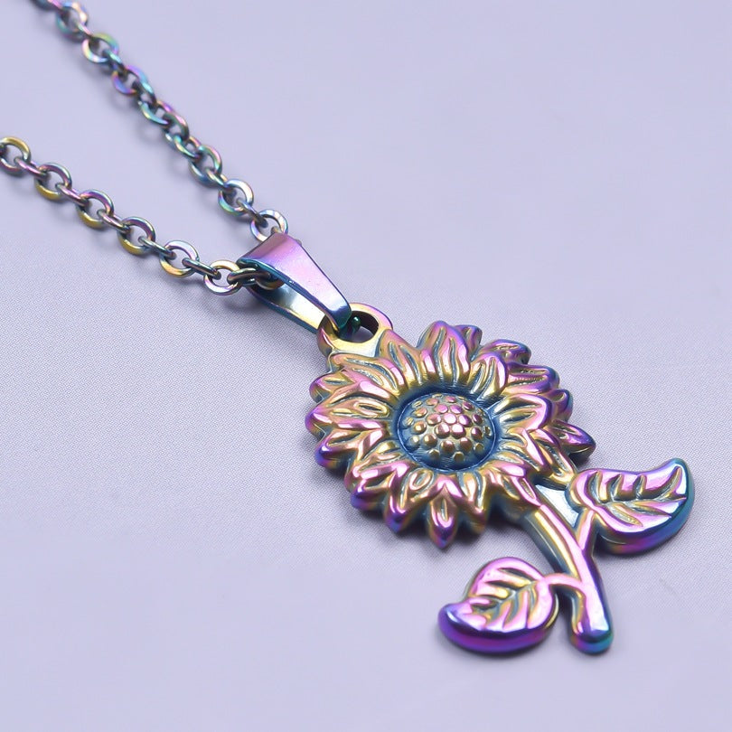 Sunflower Stainless Steel Vacuum Plating Ornament Necklaces