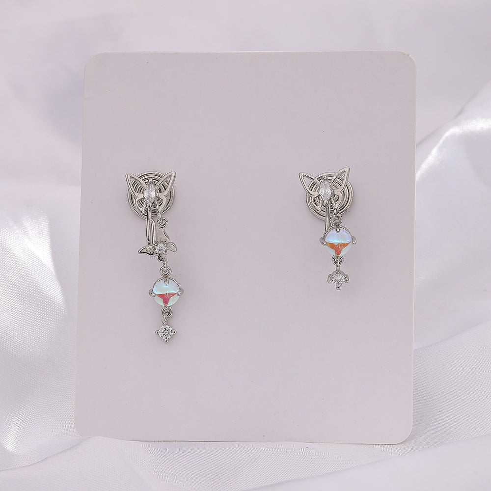 Luxury Asymmetric Niche Zircon Tassel Temperament Earrings