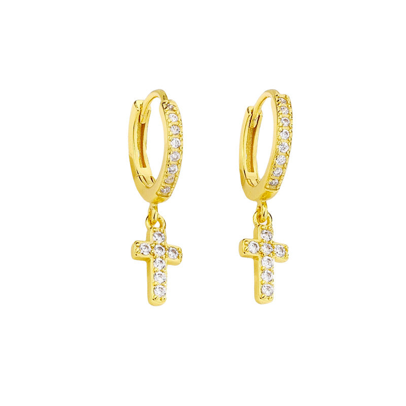 Women's Diamond Cross Ear Clip Personality Gold-plated Earrings
