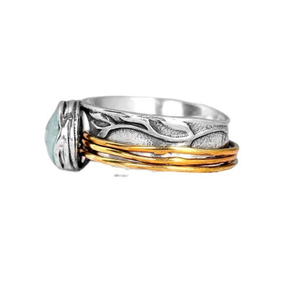 Retro Light Sapphire Two-tone Distressed Ladies Ring