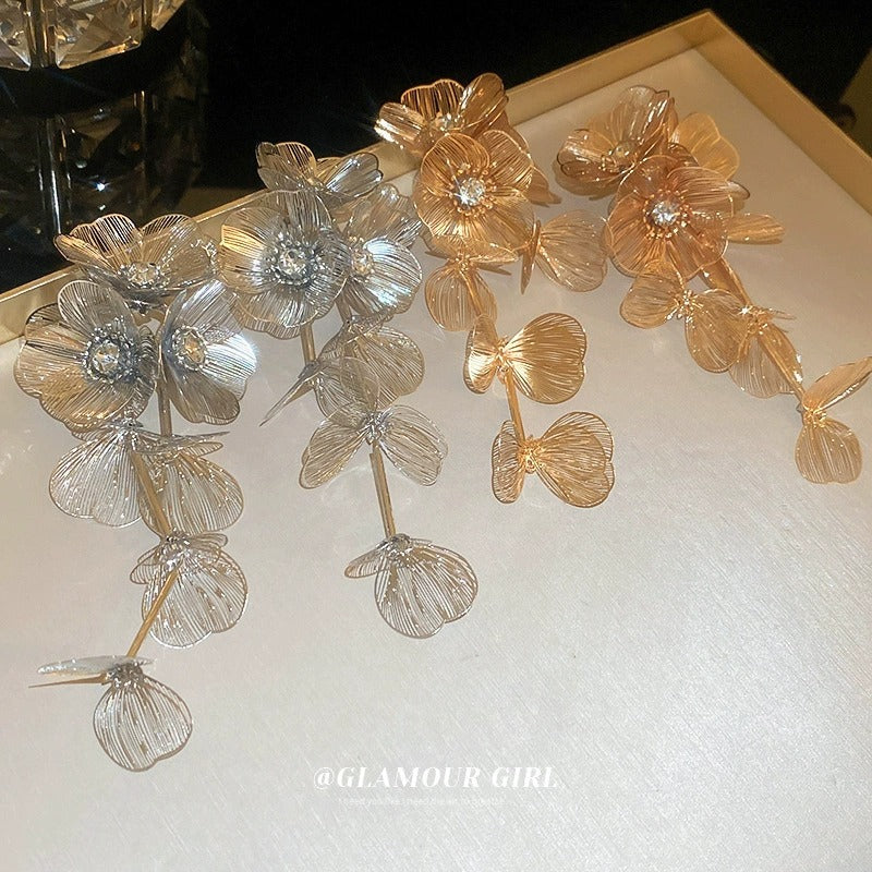 Clip Version Waterfall Fishtail Long Flower Tassel Rings