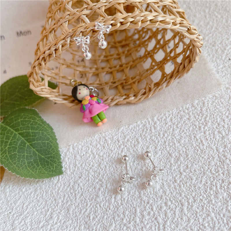 Women's Exquisite Mini Bow Sier Screw Fashion Earrings