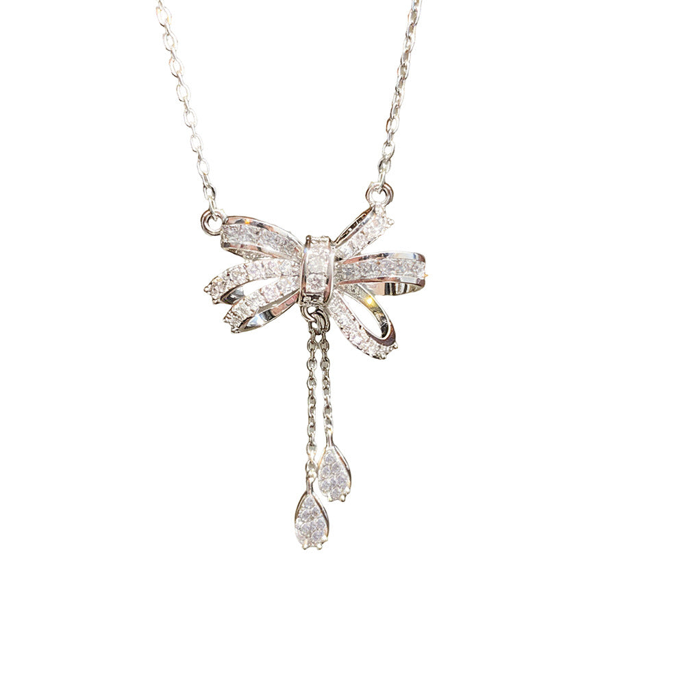 Light Luxury Tassel Bow Female Titanium Steel Exquisite High Quality Necklaces
