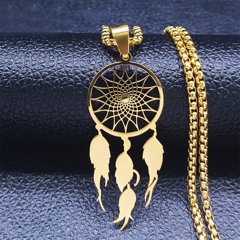 Style Stainless Steel Ornament Tassel Feather Necklaces