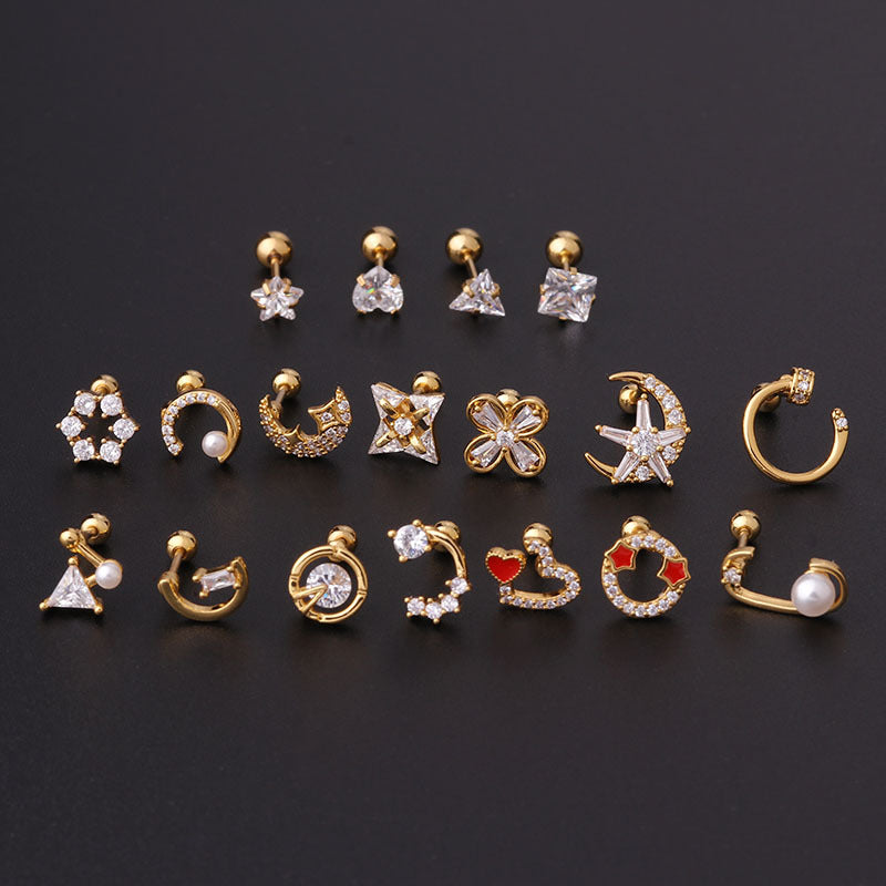Twist Ball Ear Bone Piercing Zircon Earrings