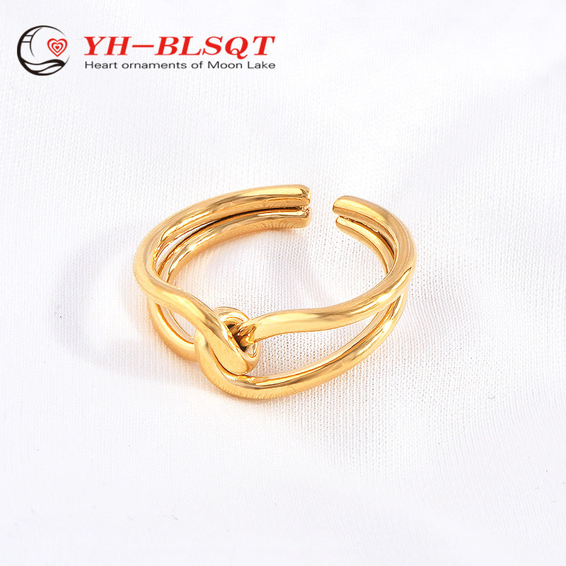Women's & Men's Open Adjustable Knotted Titanium Steel Simple Rings