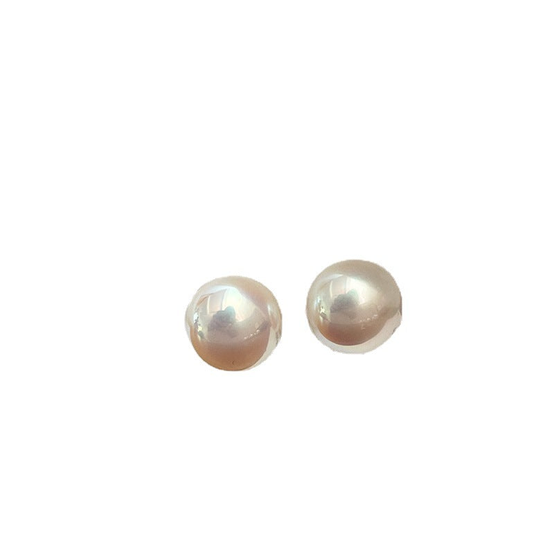 Women's Sier Needle Round Steamed Bread Mabe Pearl For Earrings